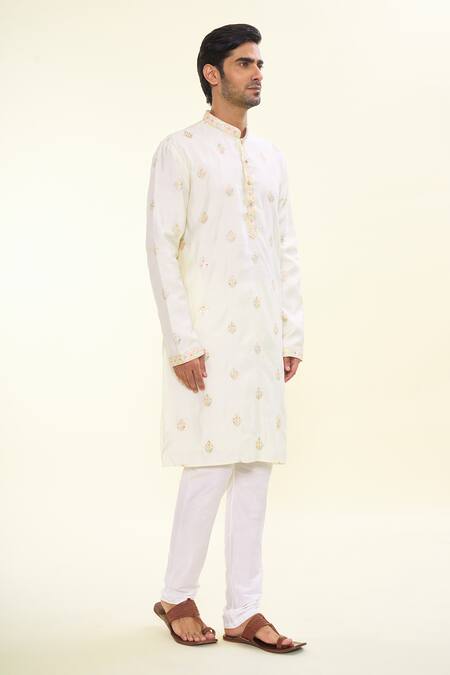 Buy Arihant Rai Sinha Cream Silk Mirrors, Sequins, Embroidery Floral Thread Kurta Online at Aza Fashions Buy_Arihant Rai Sinha_Cream Silk Mirrors, Sequins, Embroidery Floral Thread Kurta _Online_at_Aza_Fashions