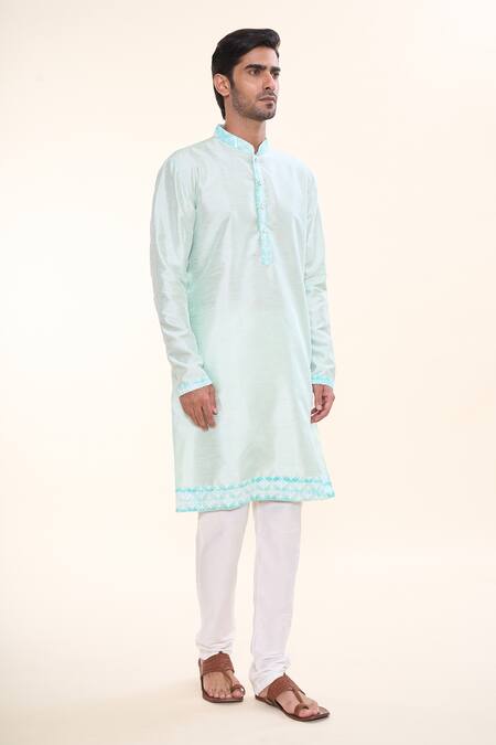 Buy_Arihant Rai Sinha_Green Silk Sequins, Embroidery Geometric Floral Kurta _Online_at_Aza_Fashions