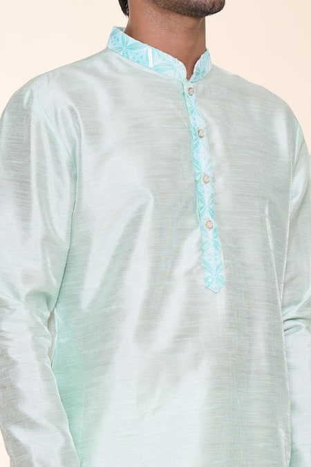 Arihant Rai Sinha_Green Silk Sequins, Embroidery Geometric Floral Kurta _at_Aza_Fashions