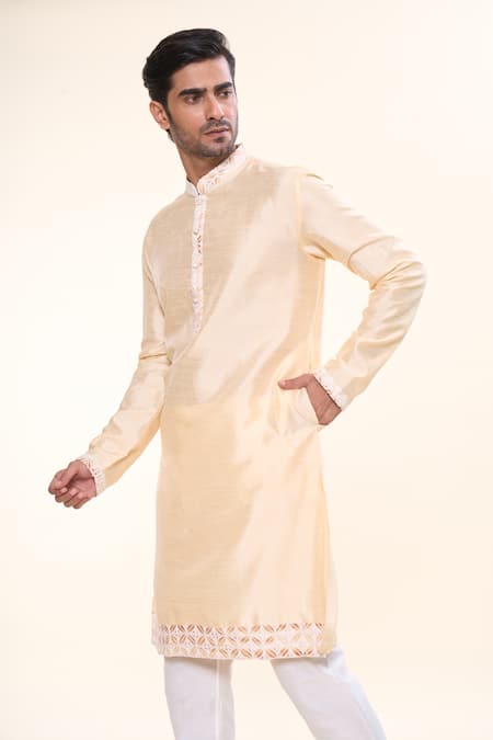 Arihant Rai Sinha Geometric Floral Embroidered Border Kurta 