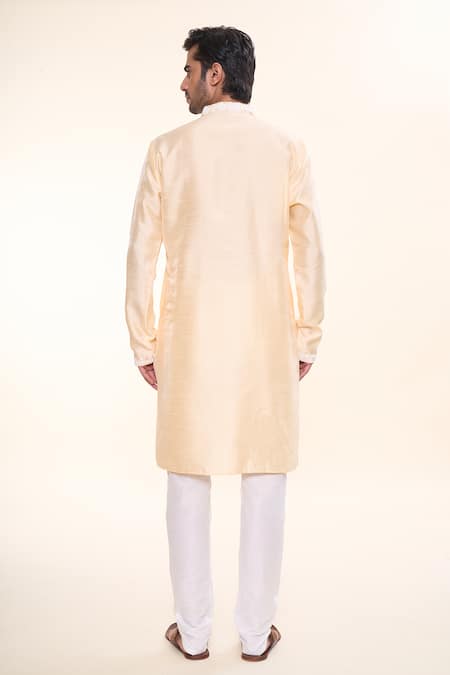 Shop Arihant Rai Sinha Beige Silk Sequins, Embroidery Geometric Floral Border Kurta at Aza Fashions Shop_Arihant Rai Sinha_Beige Silk Sequins, Embroidery Geometric Floral Border Kurta _at_Aza_Fashions