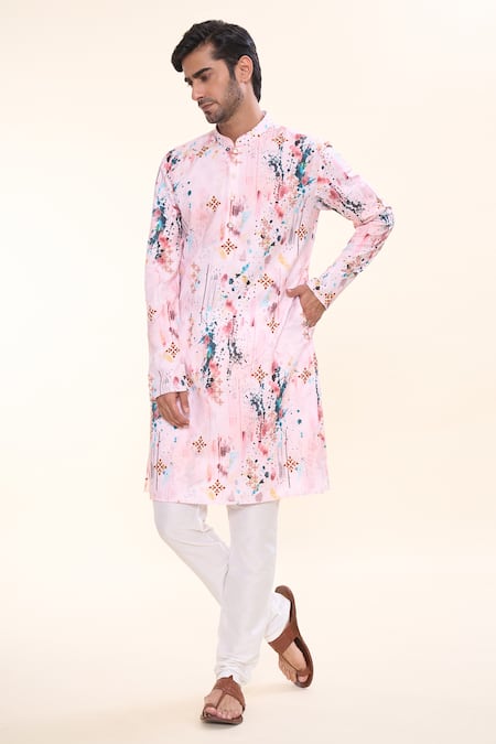 Arihant Rai Sinha_Pink Cotton Splash Print Straight Kurta _Online_at_Aza_Fashions