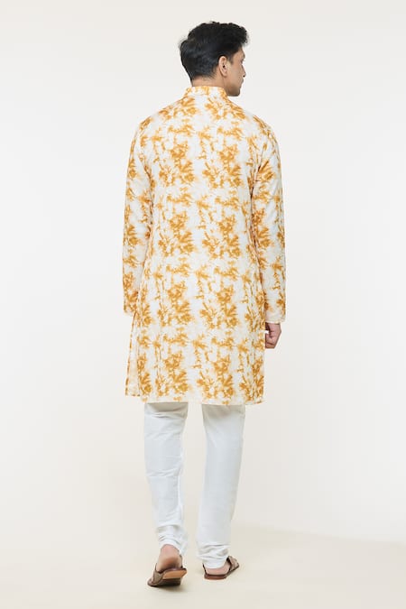 Shop Arihant Rai Sinha Yellow Cotton, Silk Tie-dye Print Kurta With Churidar at Aza Fashions Shop_Arihant Rai Sinha_Yellow Cotton, Silk Tie-dye Print Kurta With Churidar _at_Aza_Fashions