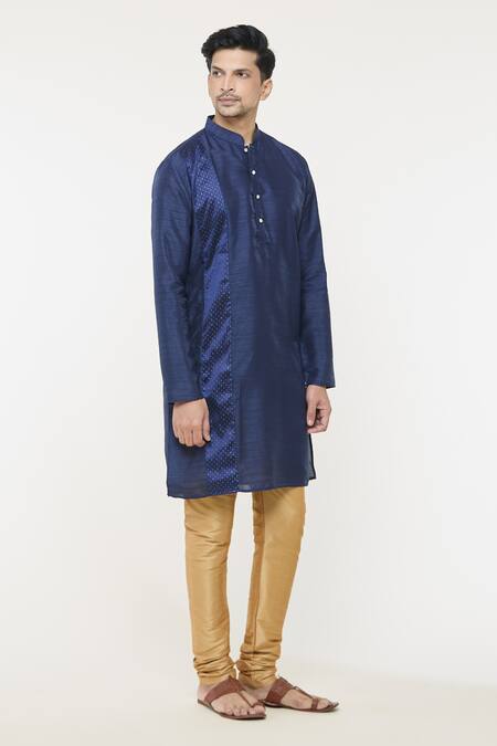 Arihant Rai Sinha Blue Silk Patchwork Geomatric Kurta With Churidar Online at Aza Fashions Arihant Rai Sinha_Blue Silk Patchwork Geomatric Kurta With Churidar _Online_at_Aza_Fashions