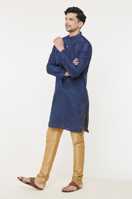 Shop Arihant Rai Sinha Blue Silk Patchwork Geomatric Kurta With Churidar Online at Aza Fashions Shop_Arihant Rai Sinha_Blue Silk Patchwork Geomatric Kurta With Churidar _Online_at_Aza_Fashions