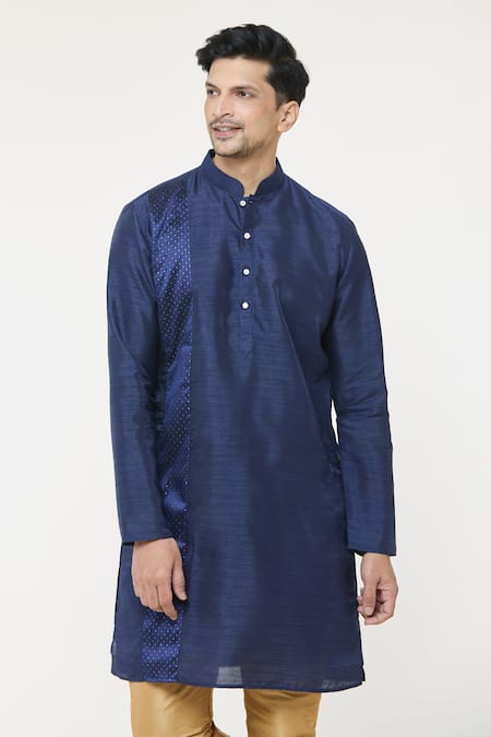 Arihant Rai Sinha Blue Silk Patchwork Geomatric Kurta With Churidar at Aza Fashions Arihant Rai Sinha_Blue Silk Patchwork Geomatric Kurta With Churidar _at_Aza_Fashions