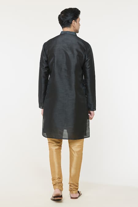 Shop Arihant Rai Sinha Black Silk Lace Bordered Short Kurta at Aza Fashions Shop_Arihant Rai Sinha_Black Silk Lace Bordered Short Kurta _at_Aza_Fashions