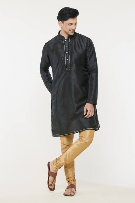 Arihant Rai Sinha Black Silk Lace Bordered Short Kurta Online at Aza Fashions Arihant Rai Sinha_Black Silk Lace Bordered Short Kurta _Online_at_Aza_Fashions