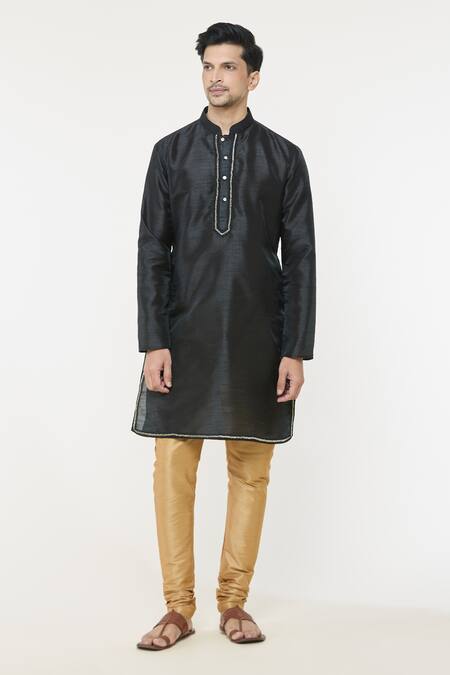 Buy Arihant Rai Sinha Black Silk Lace Bordered Short Kurta Online at Aza Fashions Buy_Arihant Rai Sinha_Black Silk Lace Bordered Short Kurta _Online_at_Aza_Fashions