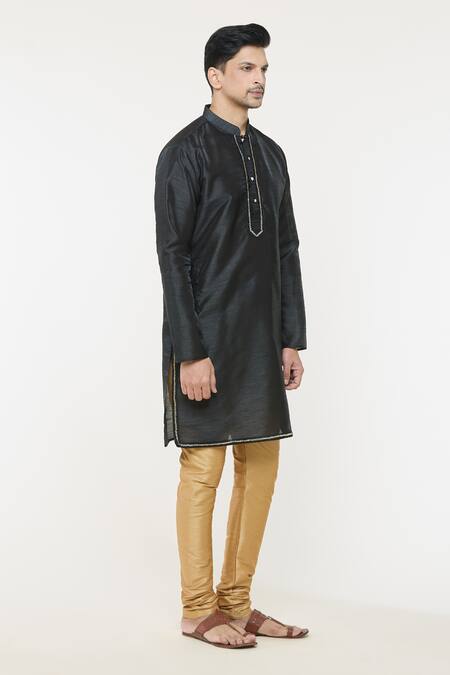 Shop Arihant Rai Sinha Black Silk Lace Bordered Short Kurta Online at Aza Fashions Shop_Arihant Rai Sinha_Black Silk Lace Bordered Short Kurta _Online_at_Aza_Fashions