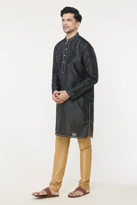 Arihant Rai Sinha Black Silk Lace Bordered Short Kurta at Aza Fashions Arihant Rai Sinha_Black Silk Lace Bordered Short Kurta _at_Aza_Fashions