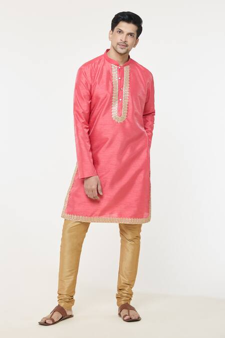 Arihant Rai Sinha Pink Silk Embroidery Sequin Placed Kurta Online at Aza Fashions Arihant Rai Sinha_Pink Silk Embroidery Sequin Placed Kurta _Online_at_Aza_Fashions