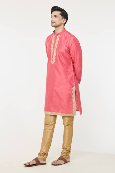 Shop Arihant Rai Sinha Pink Silk Embroidery Sequin Placed Kurta Online at Aza Fashions Shop_Arihant Rai Sinha_Pink Silk Embroidery Sequin Placed Kurta _Online_at_Aza_Fashions