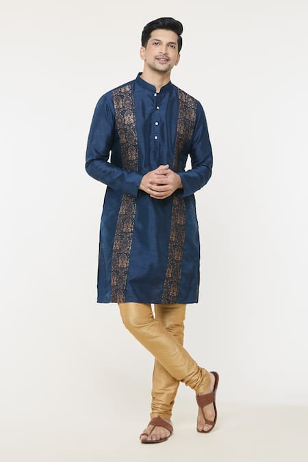 Arihant Rai Sinha_Blue Silk Embroidery Paisley Pattern Straight Kurta _Online_at_Aza_Fashions