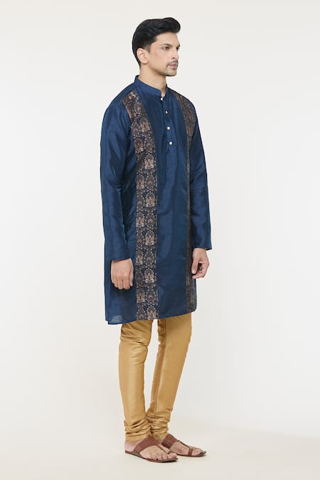 Shop_Arihant Rai Sinha_Blue Silk Embroidery Paisley Pattern Straight Kurta _Online_at_Aza_Fashions