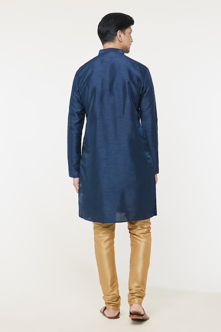 Shop_Arihant Rai Sinha_Blue Silk Sequins, Embroidery Work Placed Kurta _at_Aza_Fashions