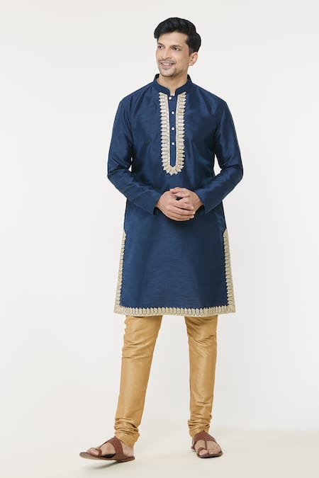 Arihant Rai Sinha_Blue Silk Sequins, Embroidery Work Placed Kurta _Online_at_Aza_Fashions