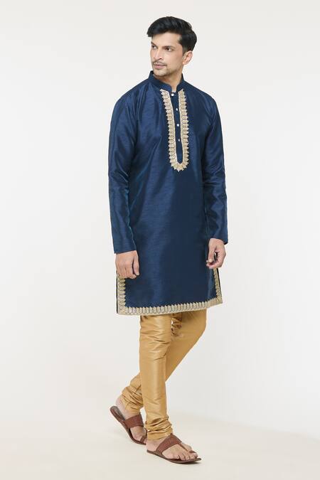 Buy_Arihant Rai Sinha_Blue Silk Sequins, Embroidery Work Placed Kurta _Online_at_Aza_Fashions
