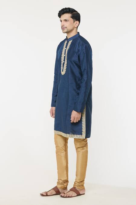 Shop_Arihant Rai Sinha_Blue Silk Sequins, Embroidery Work Placed Kurta _Online_at_Aza_Fashions