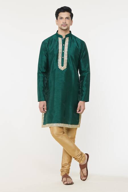 Arihant Rai Sinha Green Silk Embroidery, Sequins Floral Placed Kurta Online at Aza Fashions Arihant Rai Sinha_Green Silk Embroidery, Sequins Floral Placed Kurta _Online_at_Aza_Fashions