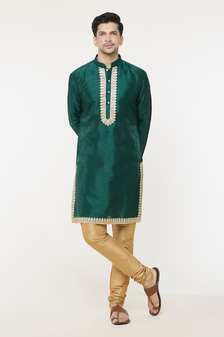 Shop Arihant Rai Sinha Green Silk Embroidery, Sequins Floral Placed Kurta Online at Aza Fashions Shop_Arihant Rai Sinha_Green Silk Embroidery, Sequins Floral Placed Kurta _Online_at_Aza_Fashions