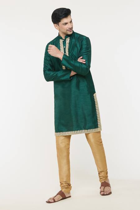 Arihant Rai Sinha Green Silk Embroidery, Sequins Floral Placed Kurta at Aza Fashions Arihant Rai Sinha_Green Silk Embroidery, Sequins Floral Placed Kurta _at_Aza_Fashions
