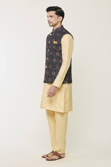 Buy_Arihant Rai Sinha_Blue Jacquard Embroidery Nehru Jacket With Floral And Paisley Patterns _Online_at_Aza_Fashions