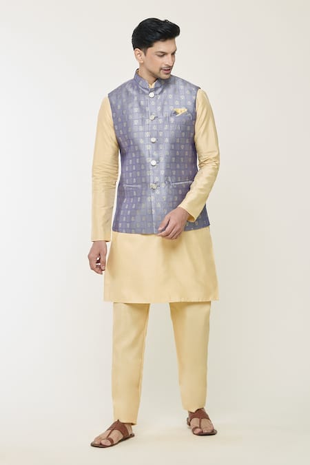 Arihant Rai Sinha_Gray Jacquard Embroidery Floral Woven Nehru Jacket _Online_at_Aza_Fashions