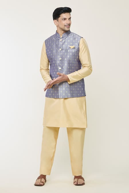 Shop_Arihant Rai Sinha_Gray Jacquard Embroidery Floral Woven Nehru Jacket _Online_at_Aza_Fashions