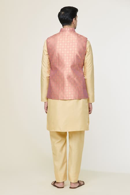 Shop Arihant Rai Sinha Pink Jacquard Embroidery Floral Geometric Woven Nehru Jacket at Aza Fashions Shop_Arihant Rai Sinha_Pink Jacquard Embroidery Floral Geometric Woven Nehru Jacket _at_Aza_Fashions