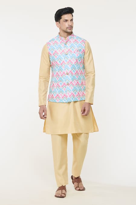 Arihant Rai Sinha_Cream Silk Multi Color Chevron Nehru Jacket _Online_at_Aza_Fashions