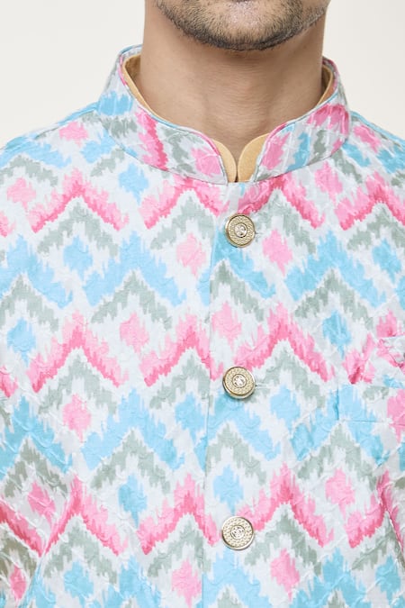 Buy_Arihant Rai Sinha_Cream Silk Multi Color Chevron Nehru Jacket 