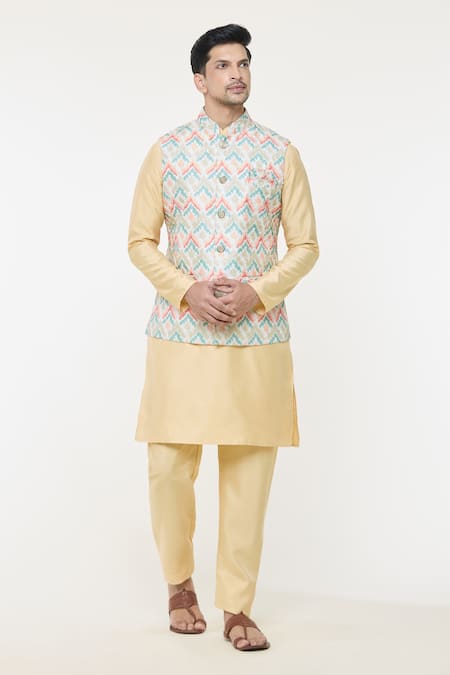 Arihant Rai Sinha Chevron Woven Pattern Nehru Jacket 