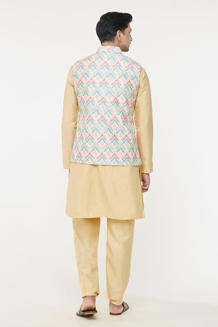 Shop Arihant Rai Sinha Cream Silk Chevron Woven Nehru Jacket at Aza Fashions Shop_Arihant Rai Sinha_Cream Silk Chevron Woven Nehru Jacket _at_Aza_Fashions