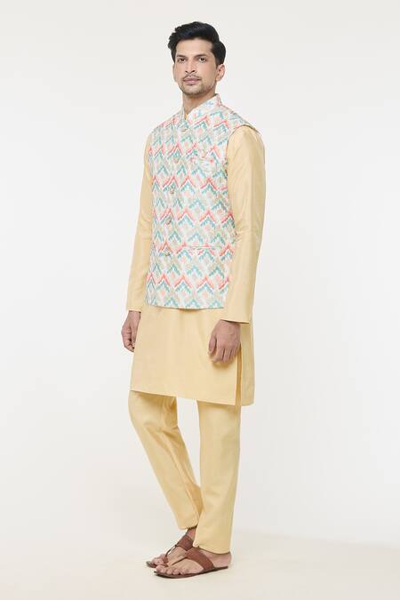 Arihant Rai Sinha Cream Silk Chevron Woven Nehru Jacket Online at Aza Fashions Arihant Rai Sinha_Cream Silk Chevron Woven Nehru Jacket _Online_at_Aza_Fashions