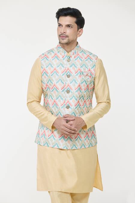 Shop Arihant Rai Sinha Cream Silk Chevron Woven Nehru Jacket Online at Aza Fashions Shop_Arihant Rai Sinha_Cream Silk Chevron Woven Nehru Jacket _Online_at_Aza_Fashions