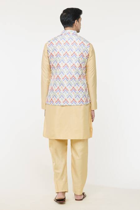 Arihant Rai Sinha Geometric Pattern Cream Nehru Jacket 