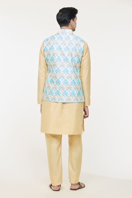 Shop Arihant Rai Sinha Cream Silk Geometric Woven Nehru Jacket at Aza Fashions Shop_Arihant Rai Sinha_Cream Silk Geometric Woven Nehru Jacket _at_Aza_Fashions