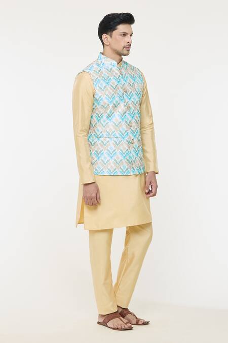Arihant Rai Sinha Cream Silk Geometric Woven Nehru Jacket Online at Aza Fashions Arihant Rai Sinha_Cream Silk Geometric Woven Nehru Jacket _Online_at_Aza_Fashions