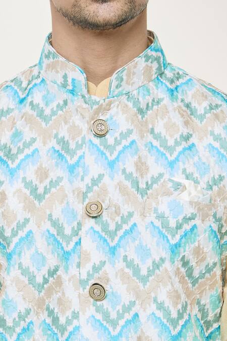 Arihant Rai Sinha Cream Silk Geometric Woven Nehru Jacket at Aza Fashions Arihant Rai Sinha_Cream Silk Geometric Woven Nehru Jacket _at_Aza_Fashions