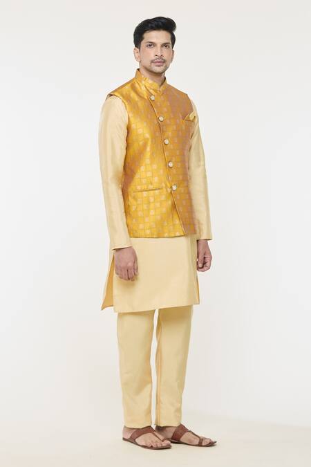 Buy Arihant Rai Sinha Yellow Jacquard Floral Geometric Woven Nehru Jacket Online at Aza Fashions Buy_Arihant Rai Sinha_Yellow Jacquard Floral Geometric Woven Nehru Jacket _Online_at_Aza_Fashions