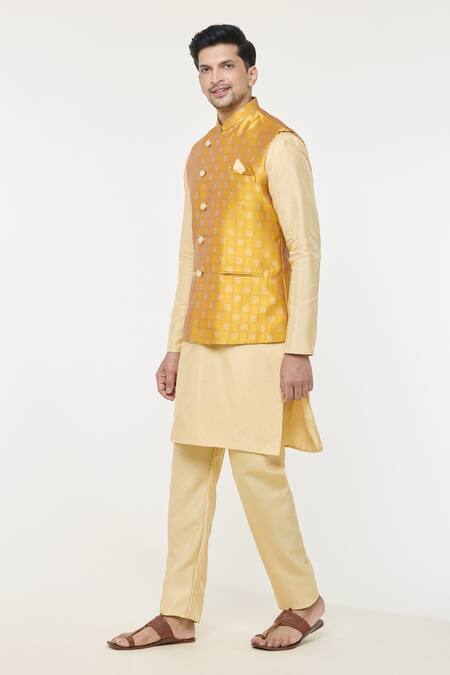 Shop Arihant Rai Sinha Yellow Jacquard Floral Geometric Woven Nehru Jacket Online at Aza Fashions Shop_Arihant Rai Sinha_Yellow Jacquard Floral Geometric Woven Nehru Jacket _Online_at_Aza_Fashions