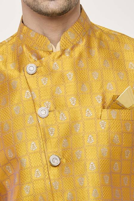Buy Arihant Rai Sinha Yellow Jacquard Floral Geometric Woven Nehru Jacket Buy_Arihant Rai Sinha_Yellow Jacquard Floral Geometric Woven Nehru Jacket