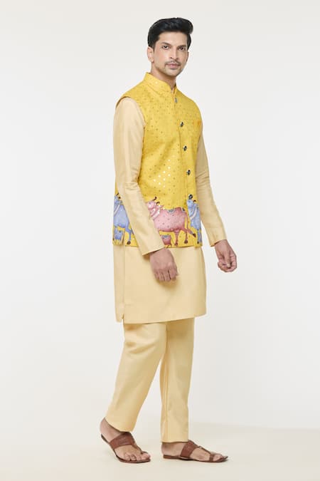 Buy Arihant Rai Sinha Yellow Cotton Sequins, Embroidery Nehru Jacket Online at Aza Fashions Buy_Arihant Rai Sinha_Yellow Cotton Sequins, Embroidery Nehru Jacket _Online_at_Aza_Fashions