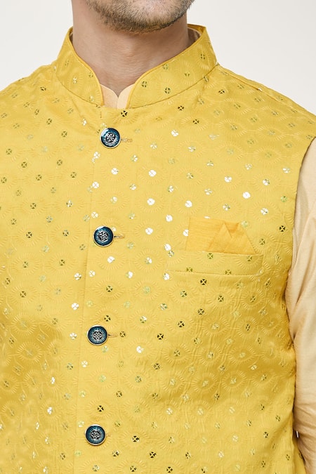 Buy Arihant Rai Sinha Yellow Cotton Sequins, Embroidery Nehru Jacket Buy_Arihant Rai Sinha_Yellow Cotton Sequins, Embroidery Nehru Jacket