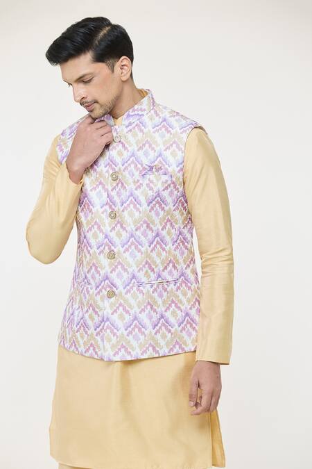 Arihant Rai Sinha Multi Color Silk Embroidery Jaal Nehru Jacket at Aza Fashions Arihant Rai Sinha_Multi Color Silk Embroidery Jaal Nehru Jacket _at_Aza_Fashions