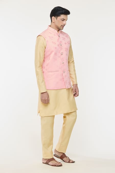 Buy_Arihant Rai Sinha_Pink Jacquard Embroidery Rose Woven Nehru Jacket _Online_at_Aza_Fashions