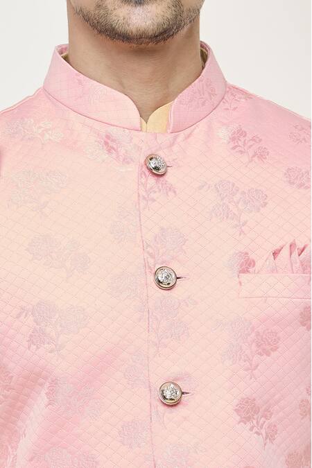 Buy_Arihant Rai Sinha_Pink Jacquard Embroidery Rose Woven Nehru Jacket 