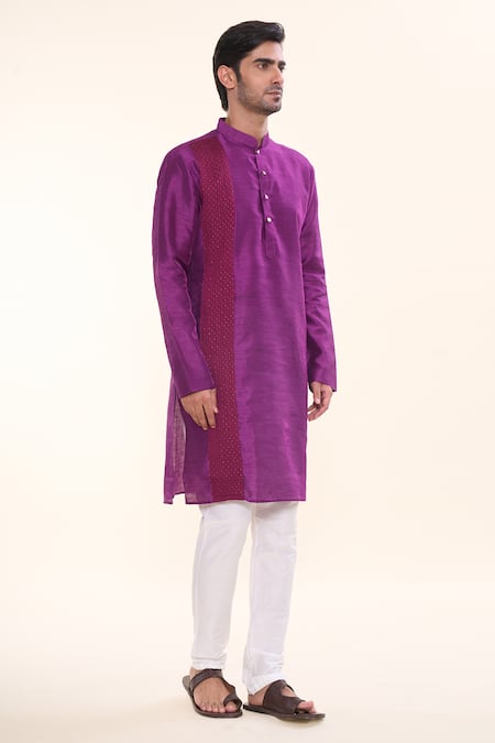 Buy_Arihant Rai Sinha_Purple Silk, Acrylic, Cotton Patchwork Vine Embroidered Kurta With Churidar _Online_at_Aza_Fashions