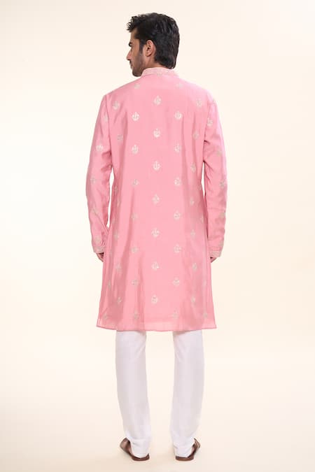 Shop Arihant Rai Sinha Pink Silk, Acrylic Sequins Persian Crest Embroidered Kurta With Churidar at Aza Fashions Shop_Arihant Rai Sinha_Pink Silk, Acrylic Sequins Persian Crest Embroidered Kurta With Churidar _at_Aza_Fashions